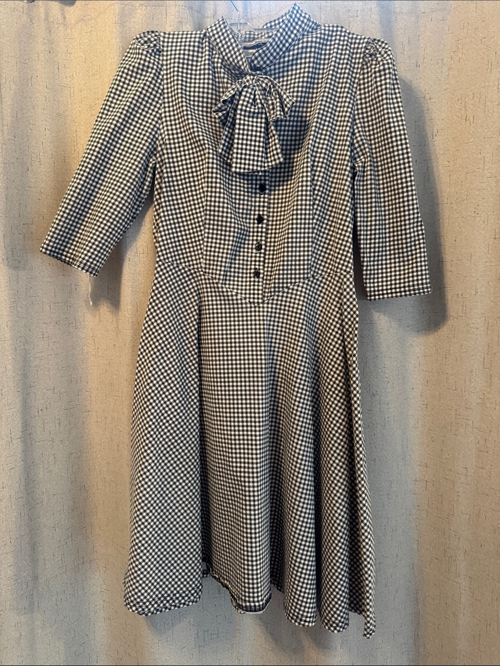 Miusol Black and White Gingham Tie-Neck Girls Dress
